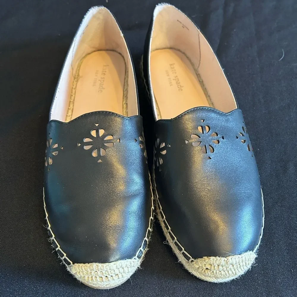 Kate Spade Black Espadrille Flats Size 9M Worn once
